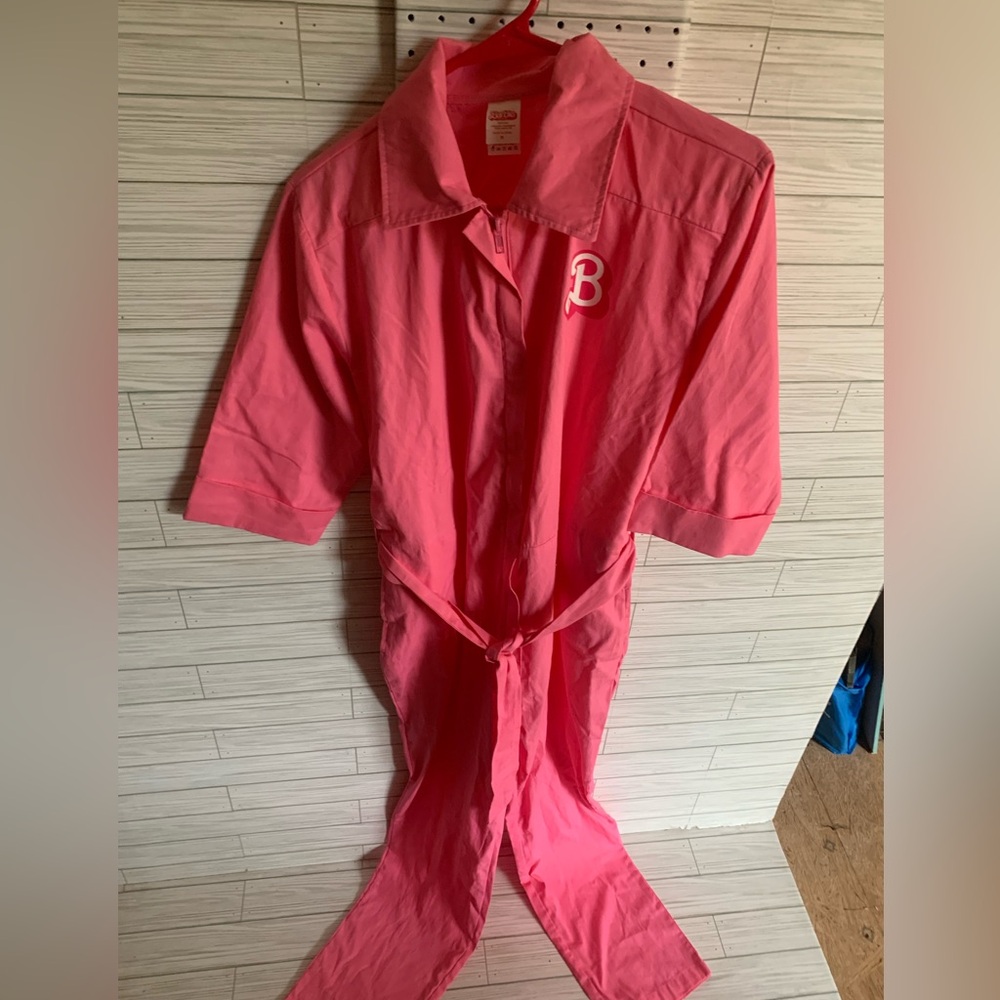 Barbie power jump suit Pink Button-Up Jumpsuit with Belt costume from
Movie